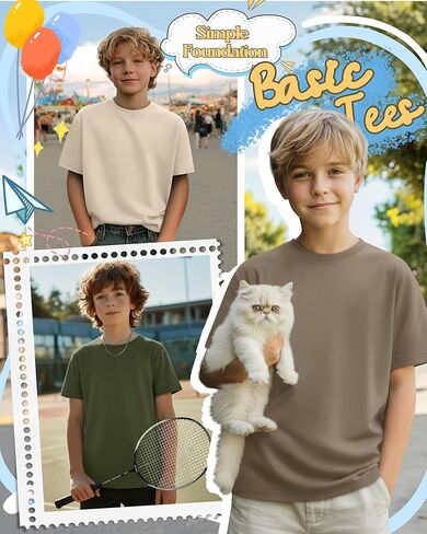 3 Pack Boys Short Sleeve Shirts Kids Loose Fit Crewneck Tops Casual Summer Basic Tee in Kuwait