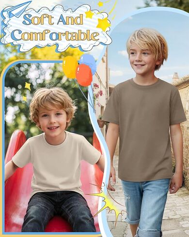 3 Pack Boys Short Sleeve Shirts Kids Loose Fit Crewneck Tops Casual Summer Basic Tee in Kuwait