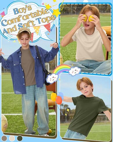 3 Pack Boys Short Sleeve Shirts Kids Loose Fit Crewneck Tops Casual Summer Basic Tee in Kuwait