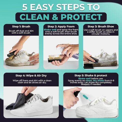 Shoe Cleaning Kit, Sneaker Cleaner Kit with 6.76 oz Shoe Cleaner Foam & 5 oz Shoe Protector Spray, Includes 2 Premium Brushes & Microfiber Towel for White Shoes, Leather, Mesh, Knit, Canvas, Boots in Saudi Arabia