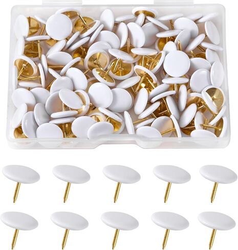 White Push Pins 120Pcs - Flat Head Thumb Tacks, Steel with Gold Coating & White Plastic Cap, Sharp Tips for Cork Board Bulletin Board Wall Office Dorm Classroom Home DIY in Kuwait