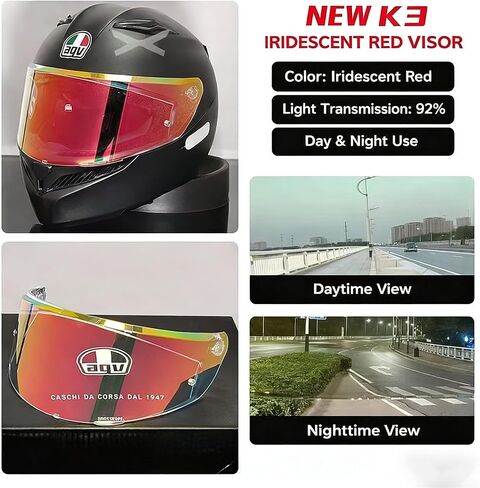 درع وجه بديل K3 جديد لخوذة AGV K3 DOT (E2206) عدسة قناع ملونة مضادة للوهج متوافقة فقط مع الأحجام الصغيرة والمتوسطة والكبيرة (أحمر أورورا) in Kuwait