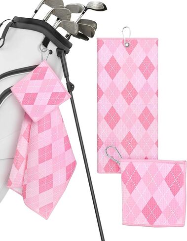 Argyle Plaid Golf Towel with Clip for Women and Men, Microfiber Waffle and Ball Towels, Set of 2 in Kuwait