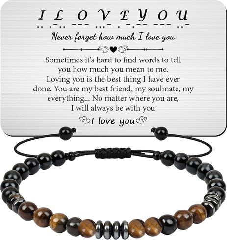 أساور Thrist Morse Code هدايا له - سوار أنا أحبك مع بطاقة محفظة منقوشة وأساور حماية ثلاثية لهوية الهوية للرجال والابن والزوج والصديق وعيد الفصح وأعياد الميلاد والذكرى السنوية للتخرج in Kuwait