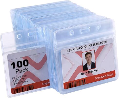 Horizontal ID Card Badge Holders with Waterproof Resealable Zip, Clear, fits All Standard 2.56" x 3.74" Cards， 200 Pack in Saudi Arabia