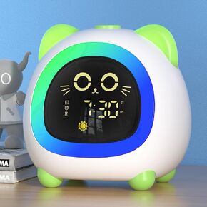 ساعة منبه للأطفال، حسنًا للاستيقاظ على مدار الساعة للأطفال مع ميزة حماية العين والتدريب على النوم وإيقاف التشغيل التلقائي 10 إضاءة ليلية منبه مزدوج لغرفة النوم، ساعة منبه للأطفال هدايا القط الأخضر للفتيات in Kuwait