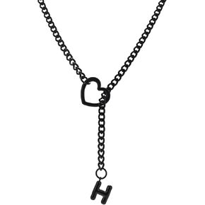 القلائد الأولية لسلسلة الانزلاق على شكل قلب أسود للنساء، قلادة على شكل حرف O من الفولاذ المقاوم للصدأ قابلة للتعديل على شكل حرف Y، قلادة على شكل حرف Y على الطراز القوطي القوطي للنساء in Kuwait