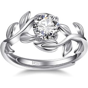 Adjustable Women Leaf|Wheat Grain|Filigree Ring 925 Sterling Silver Created Ruby|Sapphire|Cubic Zirconia Engagement Ring for Women Promise Wedding Ring Anniversary Valentines Open Size 5-9 in Kuwait