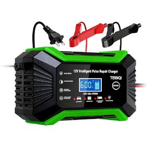 شاحن بطارية السيارة ، 12V 6A بطارية ذكية الشاحن الشاحن السيارات 12 فولت نعيش البطارية Desulfator مع تعويض درجة الحرارة لبطاريات حمض Marine Marine للدراجة النارية (الأخضر) in Kuwait