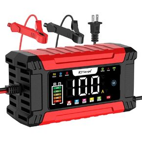 10A Car Battery Charger 12V Trickle Charger, LiFePO4 Battery Maintainer Smart Battery Charger and Battery Desulfator with Temperature Compensation, LED Touchscreen (Red) in Saudi Arabia