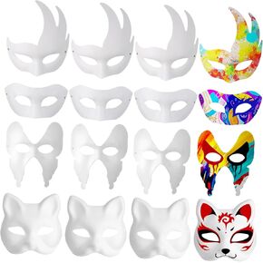 12 قطعة من الأقنعة الورقية DIY مجموعة أقنعة تنكرية فارغة لحفلات الهالوين والحفلات التنكرية للجنسين مريحة وقوية للديكور الإبداعي والمرح in Kuwait
