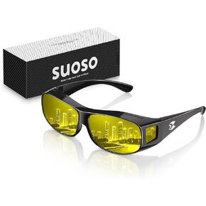نظارات Suoso للقيادة الليلية تناسب النظارات للرجال والنساء، نظارات رؤية ليلية مستقطبة مضادة للوهج عالية الدقة باللون الأصفر in Kuwait
