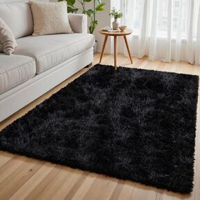سجادة منطقة مقاس 6 × 9 لغرفة المعيشة، سجاد رقيق فائق النعومة لغرفة النوم، سجادة كبيرة غير قابلة للانزلاق سجادة أرضية داخلية لغرف الأطفال والمكاتب والديكور الحديث، أسود in Kuwait