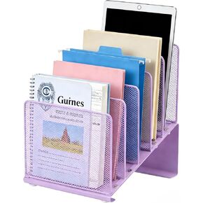 Desk File Organizer, 5-Section Vertical Metal Mesh File Folder Holder Stand, Desktop File Sorter for Office Classroom Organization, Purple in Kuwait