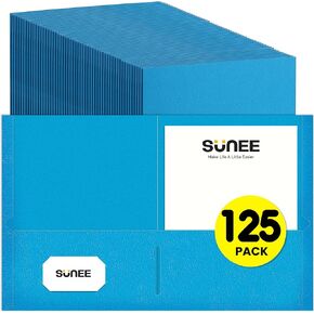 SUNEE Folders with Pockets(125 Pack, Blue), 2 Pocket Folders Fit Letter Size Paper, Paper File Folder for School Office Home Business in Kuwait