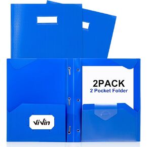ViVin Plastic Folders with 3 Prongs,2 Pack,Heavy Duty 2-Pocket Folders with Fasteners Fits Letter Size Paper,Includes Labels,for School Home and Office(Black) in Kuwait