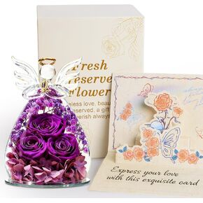 هدايا عيد الحب الورود لعيد ميلاد المرأة، الزهور المحفوظة في تماثيل ملائكية زجاجية، زهور طازجة إلى الأبد لتسليم صندوق هدايا للزوجة والأم وجدتها من ابنتها in Kuwait