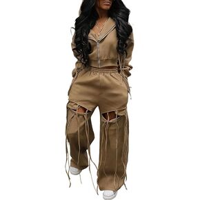 ملابس رياضية نسائية مكونة من قطعتين ملابس خريفية بغطاء للرأس مقصوصة أطقم سراويل رياضية للسفر في المطار بدلة رياضية in Kuwait