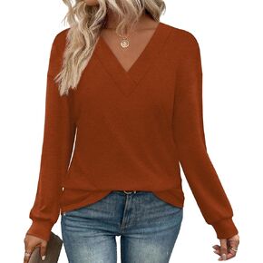 WIHOLL Long Sleeve Shirts for Women V Neck Tops Tunic 2026 Fall Outfits Winter Sweatshirts Clothes in Kuwait