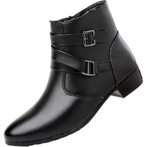 Men's Leather Chunky Heel Chelsea Boots Fashion Pointed Toe Side Zipper Chukka Booties Classic Buckle Strap Block High Heels High Top Formal Dress Ankle Boots in Saudi Arabia