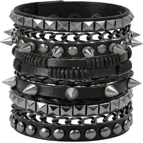 4 قطعة جلدية رصع المسامير أساور للنساء الشرير الصخرة سلسلة الأساور مجموعة ايمو القوطي اكسسوارات للرجال السائق in Kuwait