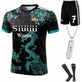 Kids Soccer Jersey Uniform Set #7 | Complete 4-Piece Kit with Shirt, Shorts, Socks & Player Necklace for Boys & Girls in Saudi Arabia