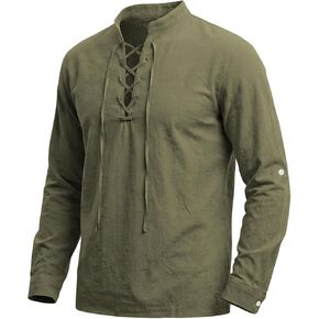 Men's Pirate Shirt Renaissance Costume Medieval Viking Long Sleeve Cotton Linen Lace up Shirt Halloween Cosplay Costume in Saudi Arabia
