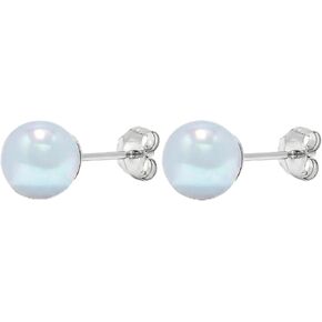 .925 Sterling Silver AAAA 7-8mm Natural Blue Round Japanese Akoya Cultured Pearl Solitaire Pushback Stud Earrings Natural Blue Color in Saudi Arabia