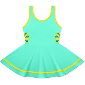 بدلة سباحة للفتيات من قطعة واحدة، بدلة استحمام للفتيات، ملابس سباحة مع تنورة بلون موحد للأعمار من 5 إلى 14 عامًا in Kuwait