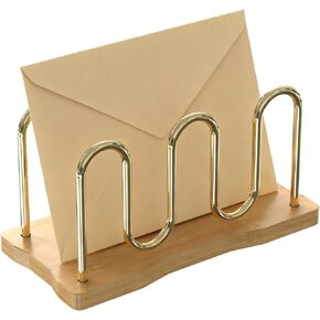 Metal Mail Organizer for Desk, Letter Holder Countertop with Wood Base Envelope Storge Paper Sorter for Bills Invoices (Walnut) in Kuwait