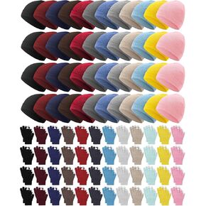 Suhine 160 Pcs Winter Beanie and Gloves Set Knit Hats Bulk Winter Gloves Pack Warm Unisex Skull Caps Cold Weather Touchscreen Gloves Set for Women Men in Saudi Arabia