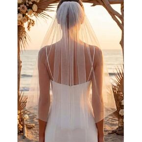 Aukmla Bride حجاب قصير للنساء طول الكوع الزفاف 1 طبقة حجاب الزفاف تول إكسسوارات الشعر مع مشط وحافة مقطوعة in Saudi Arabia