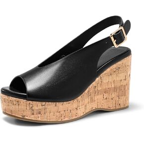 Coutgo Womens Platform Wedge Sandals Open Peep Toe Slingback Cork High Heels Summer Beach Shoes in Saudi Arabia