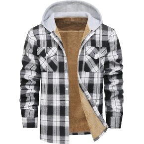 Flannel Jackets for Men Hooded Plaid Fleece-Lined Winter Shirt Jacket Windproof Thick Warm Coat,S-XXL in Saudi Arabia