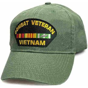 Combat Veteran Vietnam Hat 3 Ribbons Vintage O.D. Olive Drab in Saudi Arabia
