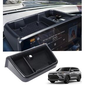 صندوق تخزين لوحة القيادة خلف الشاشة لسيارة Toyota Grand Highlander 2024 2025 2026، صينية تنظيم وحدة التحكم المركزية للملحقات الداخلية لـ 24 25 26 Grand Highlander، أسود in Kuwait