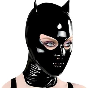 IOKUKI Latex Hood Mask with Ears,Latex Rubber Mask with Microporous Mouth and Open Nostril Breathing Handmade Unisex in Kuwait