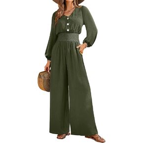 Womens Jumpsuits Long Sleeve V Neck Dressy Casual 2026 High Waist Romper Wide Leg Pants One Piece Outfits in Saudi Arabia