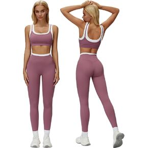 ABOCIW Two Piece Workout Sets for Women Layer Sports Bra Tummy Control High Wait Leggings Gym Yoga Outfits in Saudi Arabia