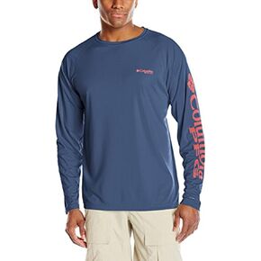 Columbia Men's Terminal Tackle Long Sleeve Shirt, City Grey/Pink Pop Logo, Large in Saudi Arabia