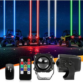 DREAMIZER 2pcs Whipless LED Whip Lights,PC Lens Spot Beam Pod RGBW UTV Whip Light for Side by Side with Switch & Remote, Light Whip Compatible with Polaris RZR Can-Am Maverick X3 Golf Cart Jeep in Kuwait