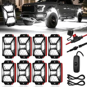 12 كبسولة 324 LED مجموعة أضواء الصخور البيضاء النقية مع تسخير الأسلاك التبديل، 6500K 5050 SMD LED أضواء تحت التوهج، IP67 مقاوم للماء التوصيل والتشغيل أضواء الصخور للشاحنات بيك اب الطرق الوعرة ATV UTV SUV in Kuwait