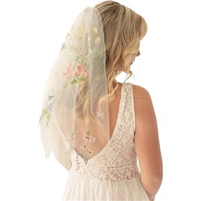 Embroidered Flowers Leaves Floral Bridal Wedding Veils For Brides Long Cathedral With Comb Forest in Saudi Arabia