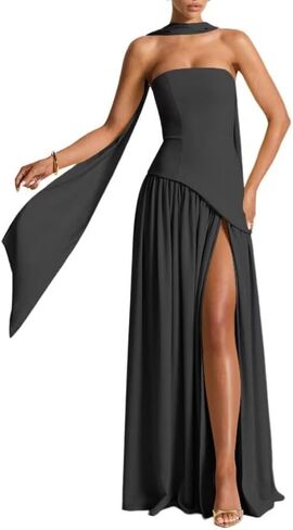 Strapless Bridesmaid Dresses with Scarf with Slit Long Formal Dress PUS049 in Kuwait