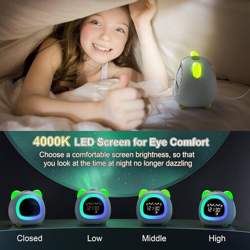 ساعة منبه للأطفال، حسنًا للاستيقاظ على مدار الساعة للأطفال مع ميزة حماية العين والتدريب على النوم وإيقاف التشغيل التلقائي 10 إضاءة ليلية منبه مزدوج لغرفة النوم، ساعة منبه للأطفال هدايا القط الأخضر للفتيات in Kuwait