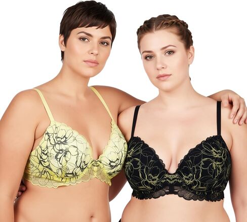 Curve Muse Women's Underwire Plus Size Push Up Add 1 and a Half Cup Lace Bras in Kuwait