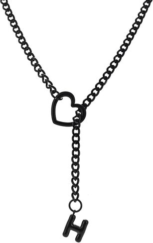 القلائد الأولية لسلسلة الانزلاق على شكل قلب أسود للنساء، قلادة على شكل حرف O من الفولاذ المقاوم للصدأ قابلة للتعديل على شكل حرف Y، قلادة على شكل حرف Y على الطراز القوطي القوطي للنساء in Kuwait