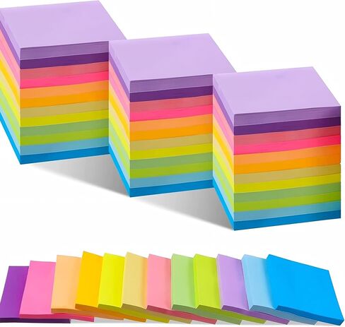 Sticky Notes 3x3 inch,Self-Stick Mini Notepad 24 Pads Total 2400 Sheets,Planner Stickers Bright Vintage Colors Bookmark for Vision Board Home Office Supplies (Bright 3x3 12 Colors) in Saudi Arabia