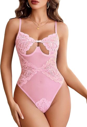 Avidlove Women Deep V Lace Teddy Bodysuit Sexy One Piece Lingerie Sheer Mini Babydoll in Saudi Arabia