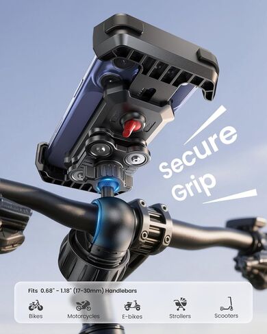 Anti-Shake Motorcycle Phone Mount - 2026 Dual Vibration Dampener, Universal Bike Phone Holder for iPhone 17/16/15/14/13 Series & Android 4.7-7", Handlebar Mount for Bicycle/Motorbike/Scooter in Kuwait